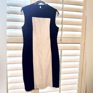 Classic Navy & White Mock Neck Colorblock Calvin Klein Dress - 10